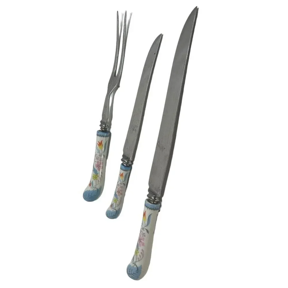 VTG 3 Pc Fork Knives Westall Richardson Sheffield England Floral Porcelain SS